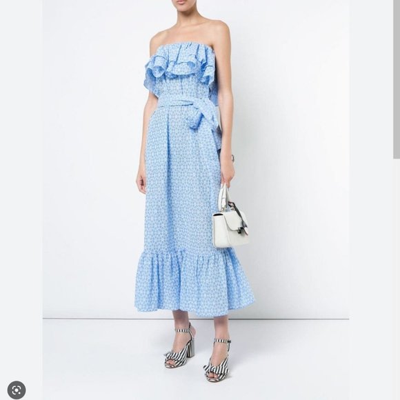Lisa Marie Fernandez light blue Eyelet strapless cotton belted maxi dress S - Picture 2 of 13